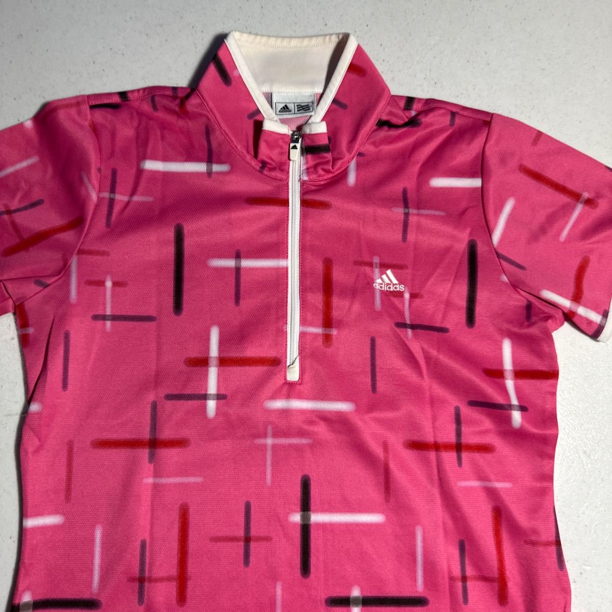 アディダス adidas ゴルフ トレーニング用 ピンク ハーフジップ シャツ 女性用Lサイズ_画像2