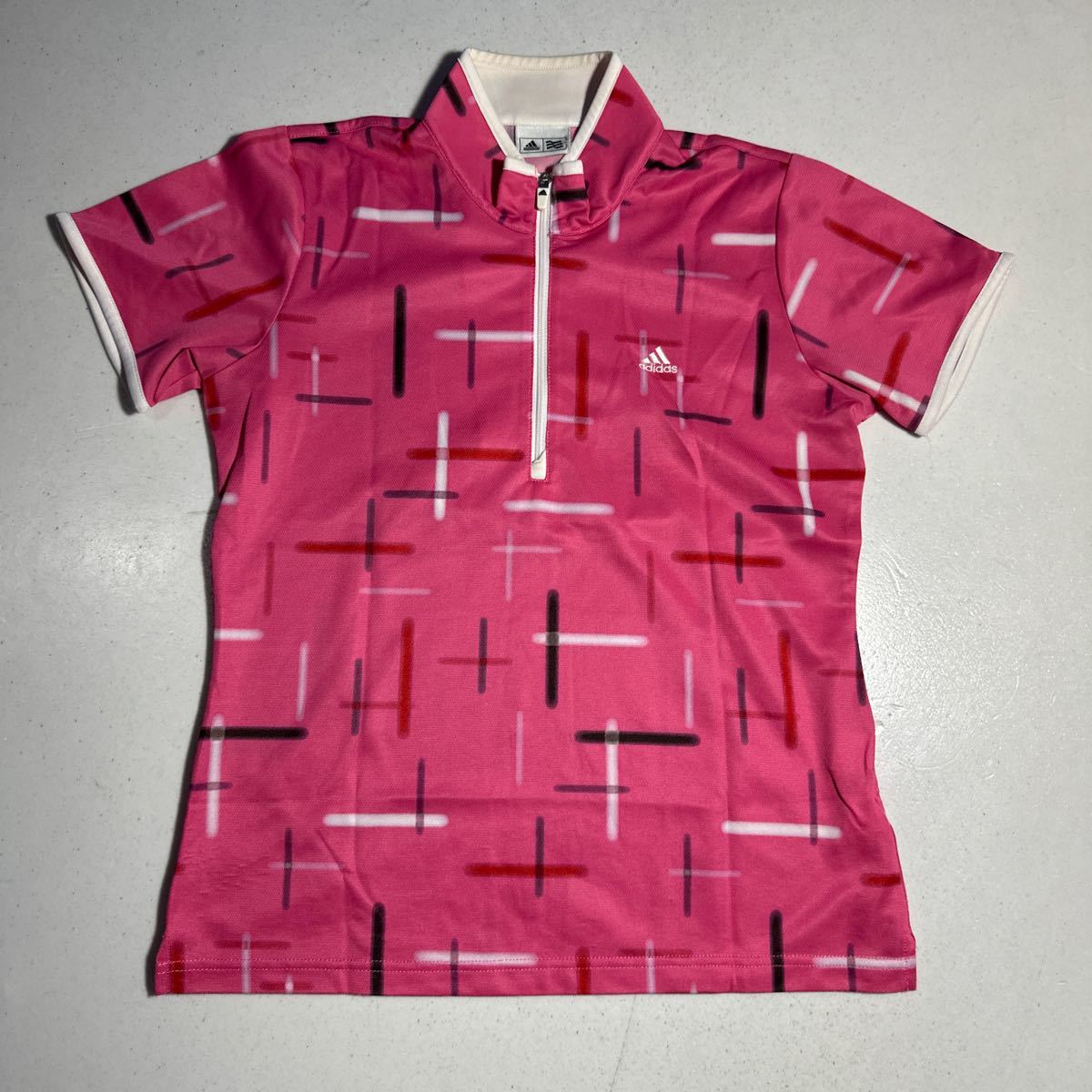 アディダス adidas ゴルフ トレーニング用 ピンク ハーフジップ シャツ 女性用Lサイズ_画像1