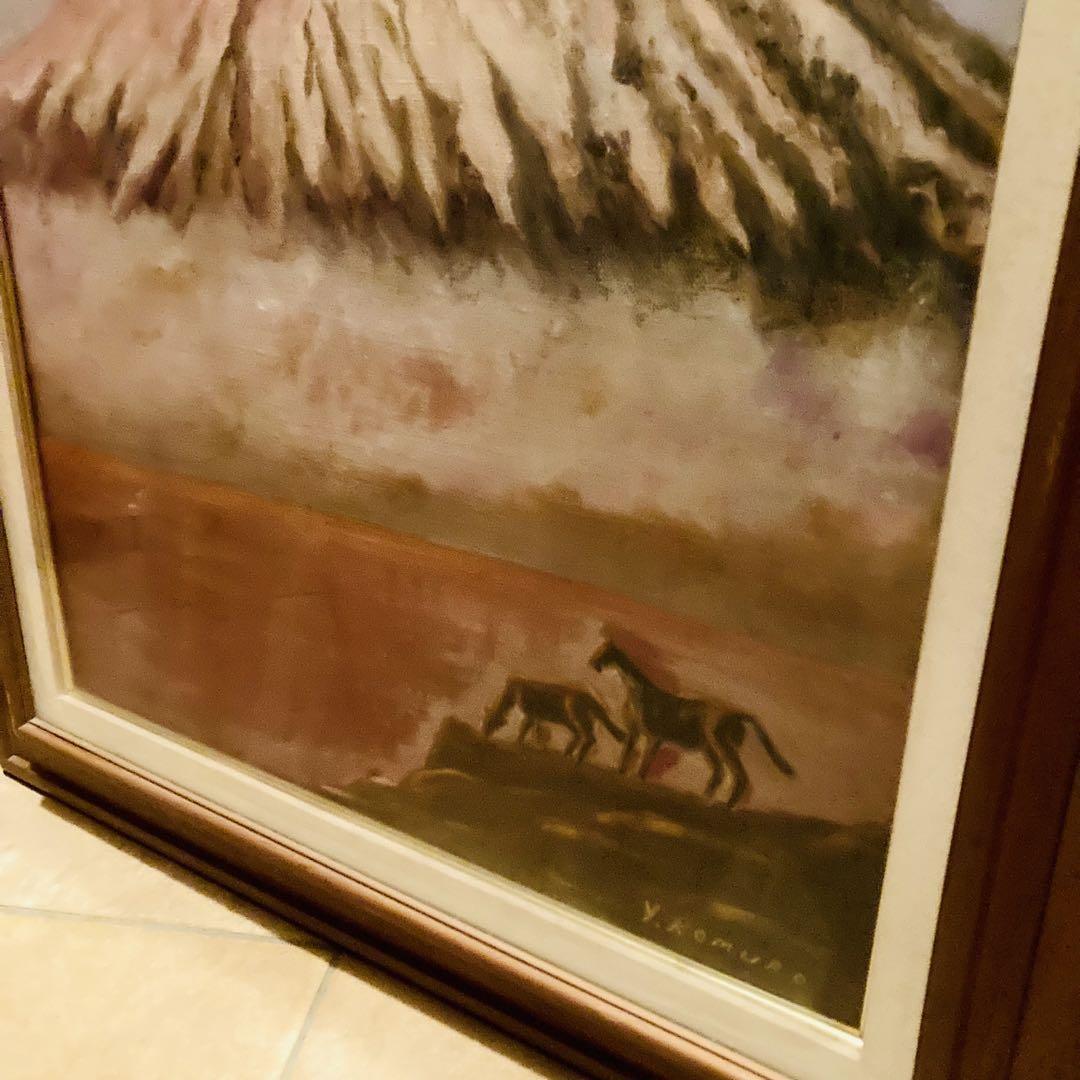 ☆レア 縁起物 ☆赤富士 馬■芸術品/絵画/風景画▼富士山/油/y.komuro