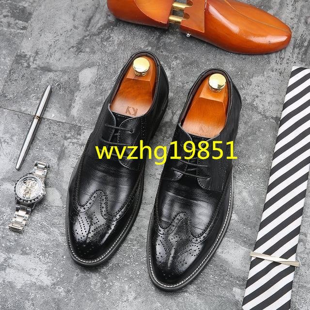 男 メンズ ビジネスシューズ 通勤　サラリーマン 革靴 PU革 イギリス風 ウイングチップ 26.5cm_画像4