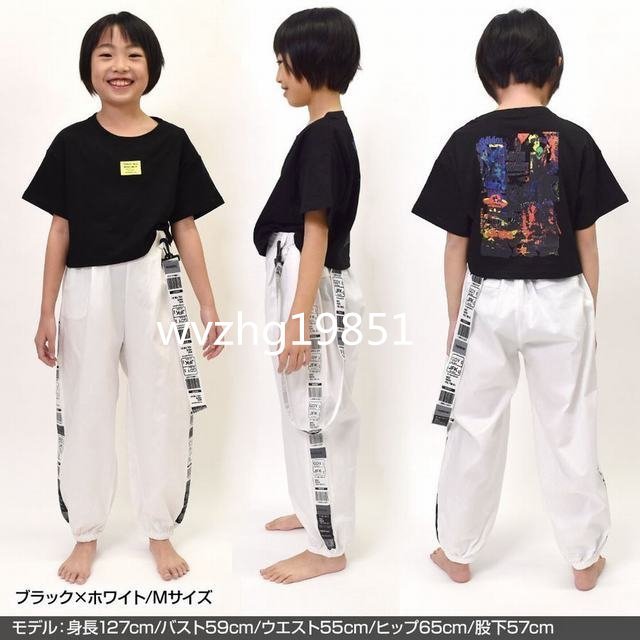 子供服 セットアップ 半袖 Tシャツ ダンスパンツ 2点セット ダンス衣装 ヒップホップ スポーツ 女の子 ブラック 110_画像2