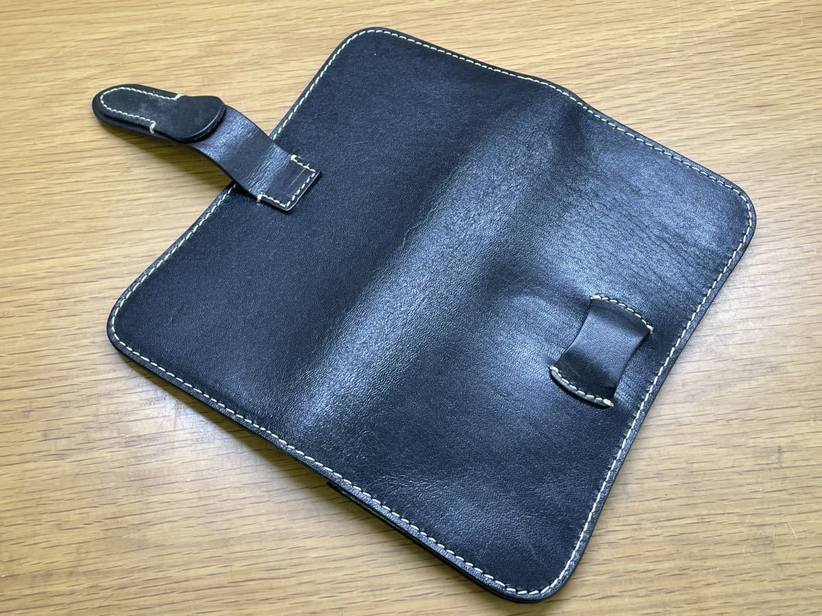 1円 最高の贅沢◆肉厚 新品 手染 栃木レザー 長財布メンズ 財布 本革 ウォレット 牛ヌメ革 手縫い 二つ折り 長財布 ブラック 黒_画像6