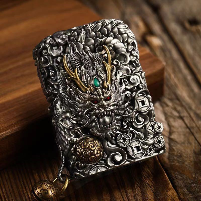 1円 定価11.8万 竜騰四海 Zippo 真鍮製 龍 ライター ジッポー 立体感 重量感 オイルライター 新品 煙グッズ _画像6