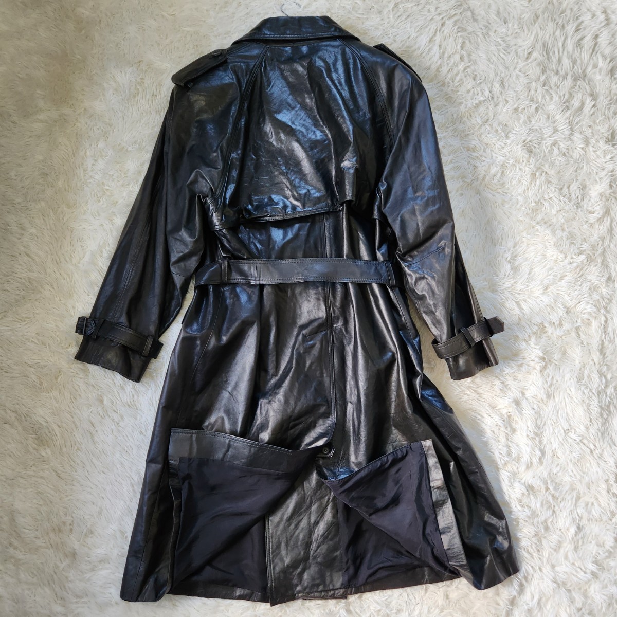 ART GLENHILL 牛革 レザー トレンチコート ロングコート ブラック ART GLENHILL 牛革 レザー トレンチコート ロングコート ブラック