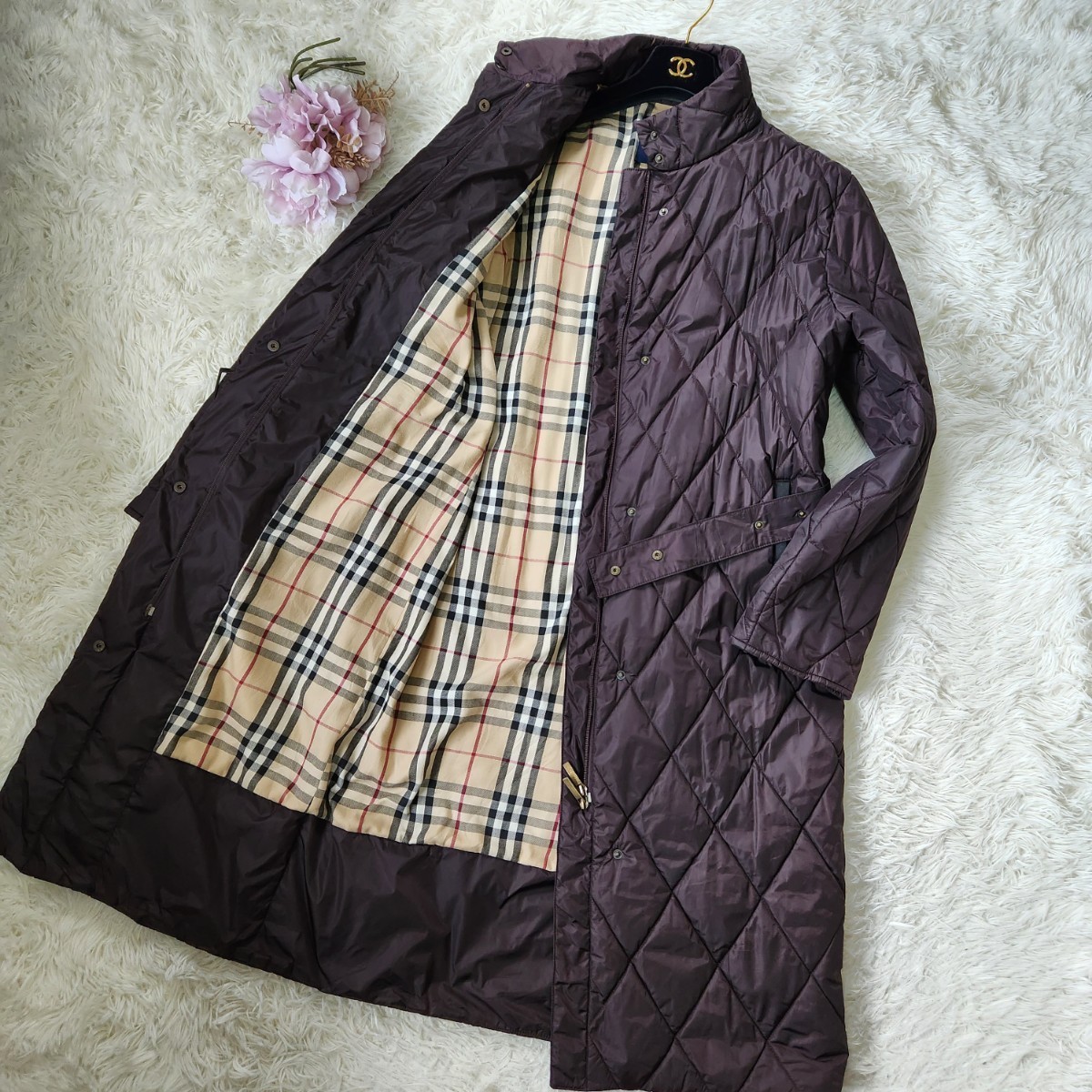 大きいサイズ バーバリー ロンドン【希少サイズ42 XL相当 マキシ丈 着丈109cmキルティング ノバチェック】BURBERRY LONDON ロングコート_画像2