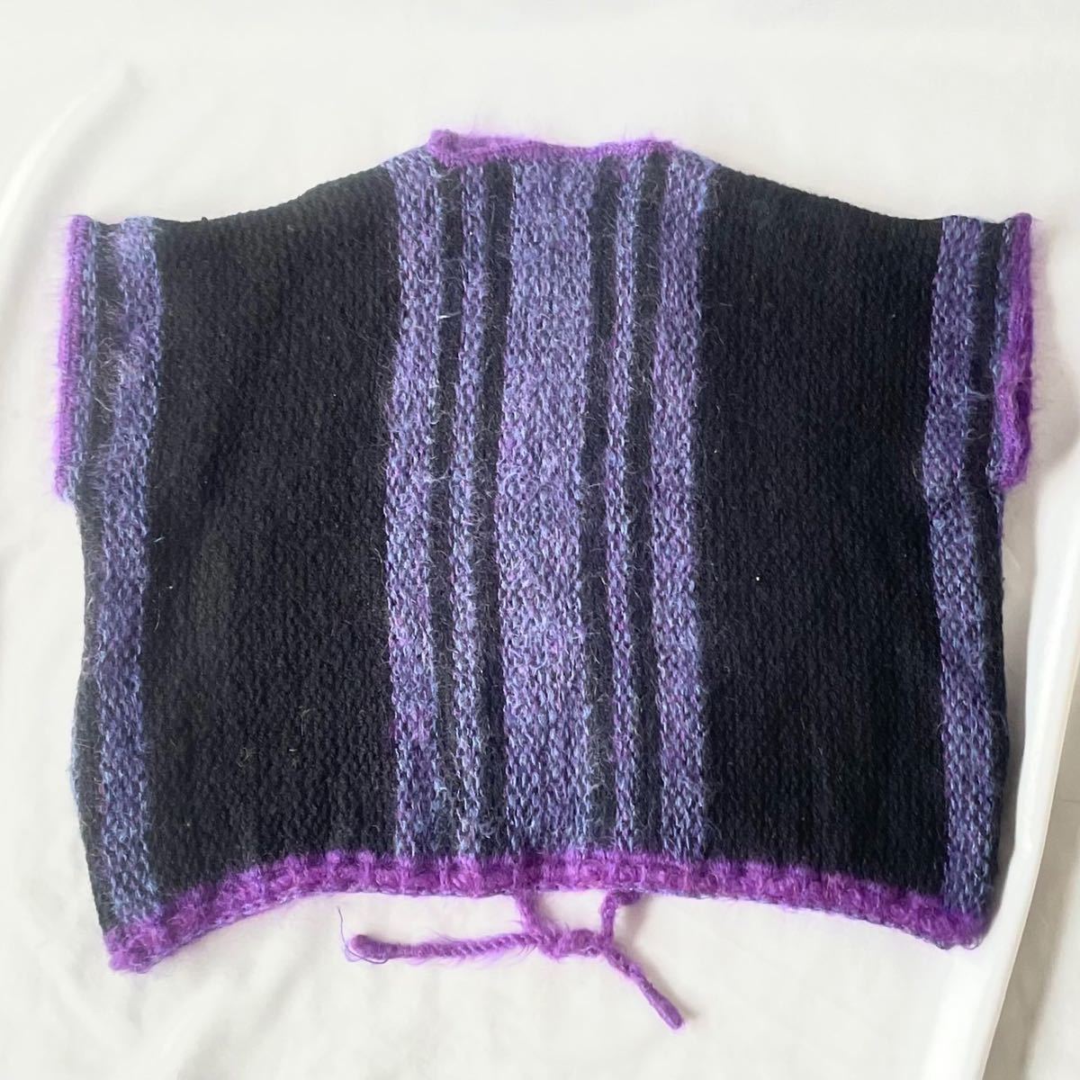 Hand woven knit vest　手織りストライプ　フレンチスリーブ　ニットベスト カーディガン vintage ニット セーター　古着_画像5