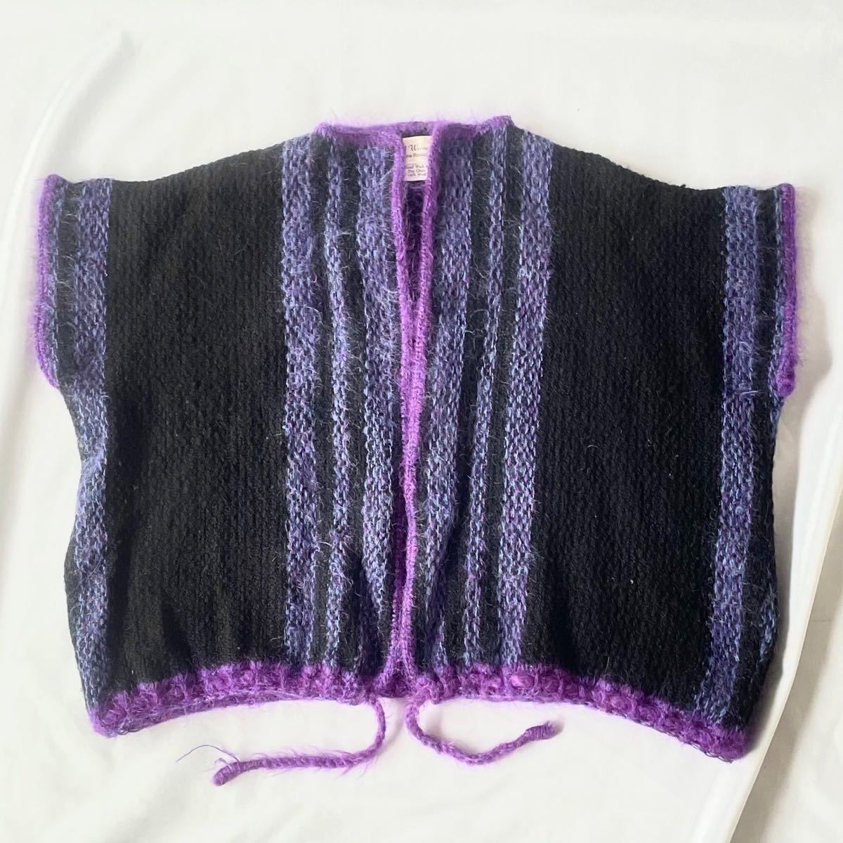 Hand woven knit vest　手織りストライプ　フレンチスリーブ　ニットベスト カーディガン vintage ニット セーター　古着_画像3