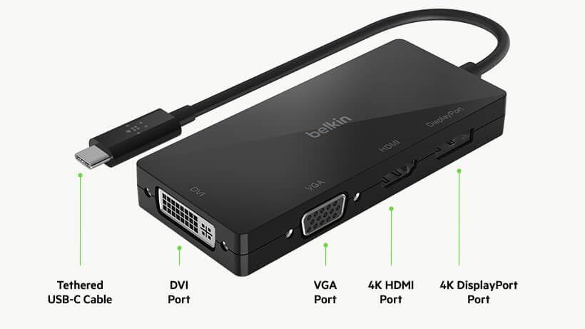 新品 送料無 メーカー保証有 Belkin USB-C to HDMI VGA DVI DISPLAYPORT 4in1 映像用入力端子 変換アダプタ ベルキン AVC003btBK AVC003 