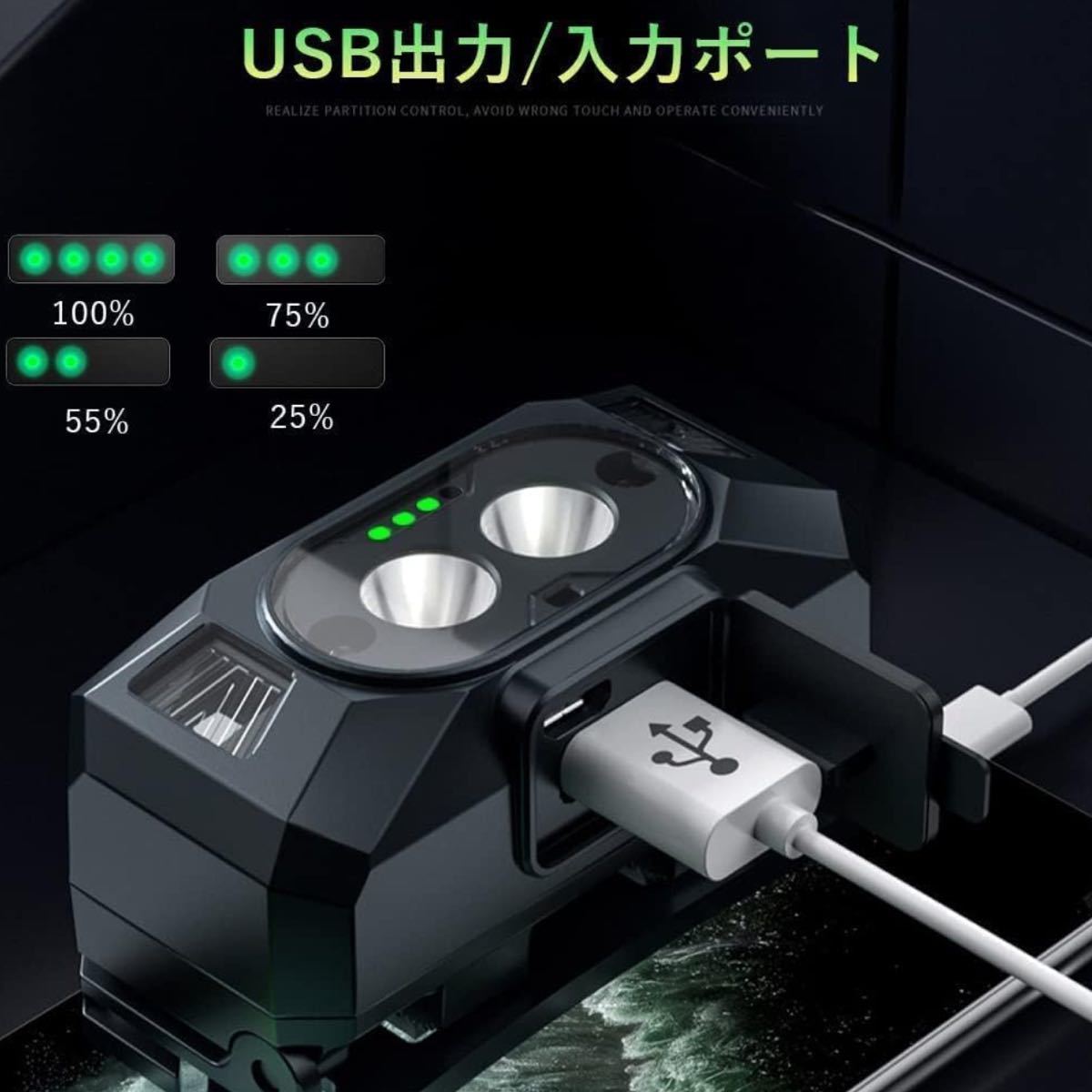 ヘッドライト usb 充電式 ledライト高輝度 2個セット_画像5