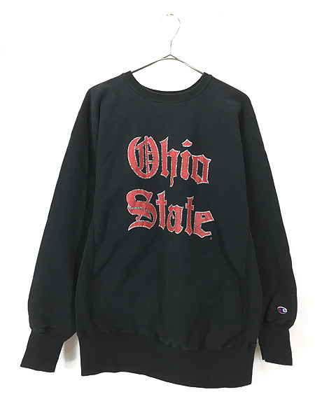 古着 90s USA製 Champion Reverse Weave 「Ohio State」 オールドイングリッシュ 2段 リバース スウェット トレーナー 黒!! XL_画像1