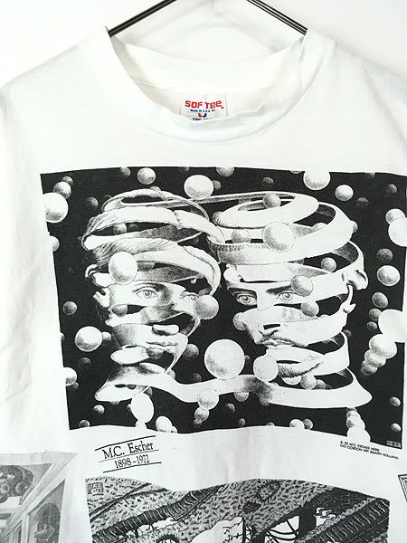 古着 90s USA製 M.C. Escher エッシャー 「水たまり」 豪華 マルチ トリック アート だまし絵 Tシャツ L_画像2