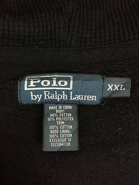 古着 Polo Ralph Lauren ワンポイント ソリッド スウェット ジップ パーカー 黒 XXL 古着_画像6