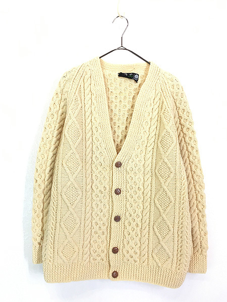 古着 70-80s Ireland製 Abbey knitwear アラン フィッシャーマン ローゲージ ウール ハンド ニット カーディガン XL位_画像1