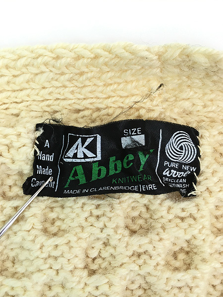 古着 70-80s Ireland製 Abbey knitwear アラン フィッシャーマン ローゲージ ウール ハンド ニット カーディガン XL位_画像7