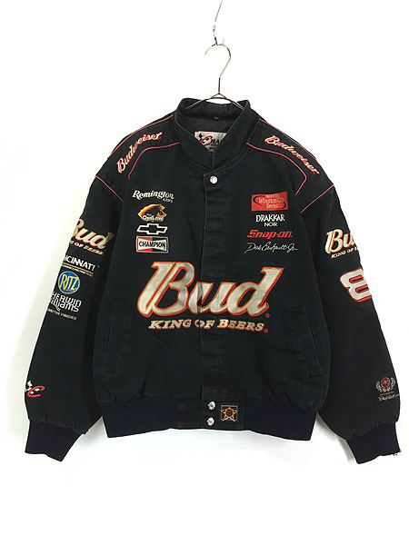 古着 90s CHASE 「Budweiser」 バドワイザー 企業 刺しゅう パデッド レーシング ジャケット L 古着の画像1