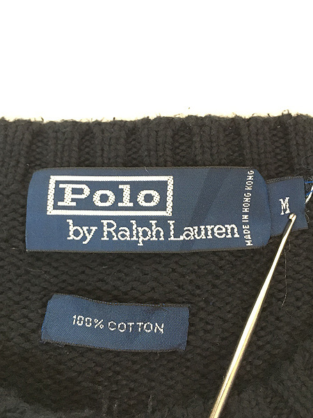 古着 Polo Ralph Lauren ワンポイント コットン ニット セーター 黒 M 古着_画像6