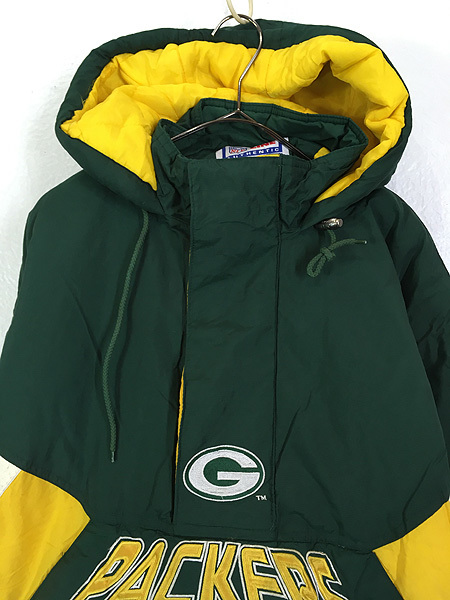 古着 90s STARTER NFL Green Bay Packers パッカーズ ハーフジップ パデット ナイロン ジャケット パーカー XL 古着_画像2