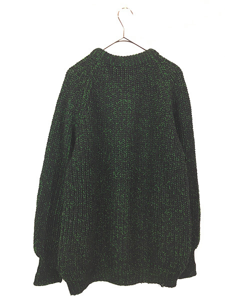 古着 80s UK製 Cottage Knitwear 黒×緑 2tone ローゲージ ウール ハンド ニット セーター XL_画像3