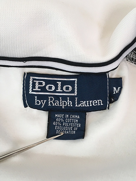 古着 Polo Ralph Lauren ワンポイント 白×黒 バイカラー 比翼 ジャージ トップ M 古着_画像9