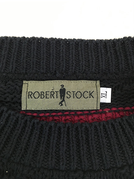 古着 90s USA製 ROBERT STOCK 黒赤 太ピッチ ワイド ボーダー コットン ニット セーター XL_画像5