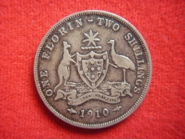 ※世界の銀貨　AUSTRALIA (EDWARDVS-VII) ONE FLORIN-TWO SHILLINGS 1910- (.925 silver)　外径約28.5㎜　量目約11.16g　中古並品～ _画像6