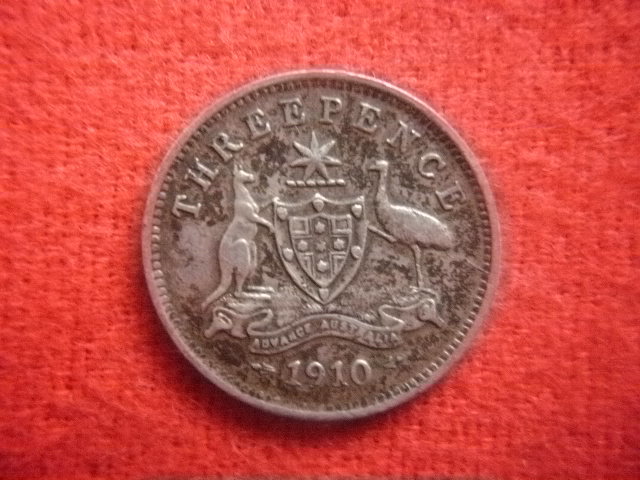 ※世界の銀貨　AUSTRALIA (EDWARDVS VII) THREE PENCE 1910- (.925 silver)　外径約16.20㎜　量目約1.39g　中古並品～_画像5