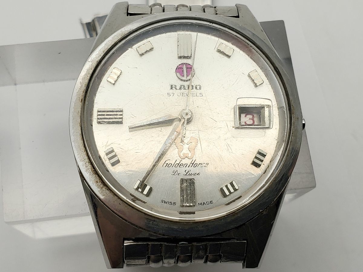 1000円スタート 腕時計 RADO ラドー GOLDEN HORSE DX ゴールデンホースデラックス 11804 自動巻 AT 57石 デイト イカリマーク 11 □O204_画像2