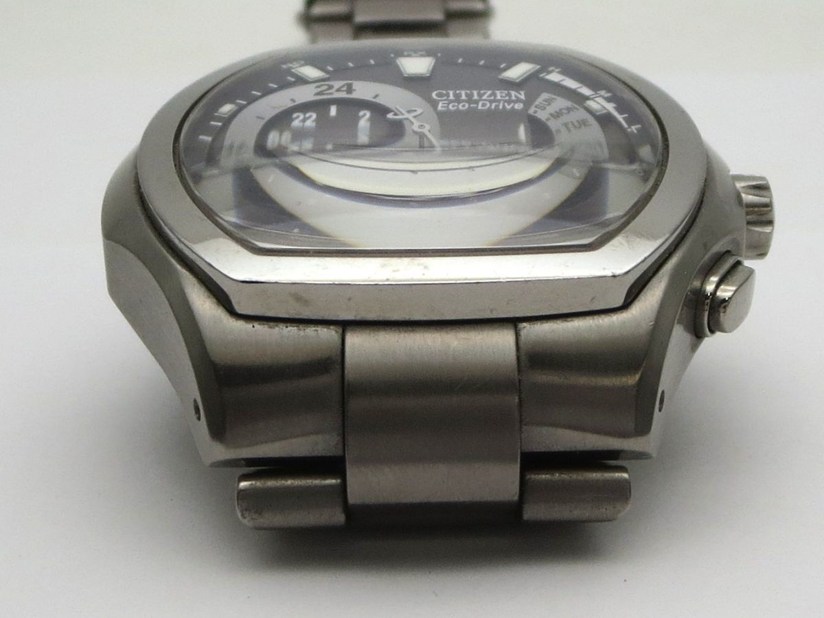 1000円スタート 腕時計 CITIZEN シチズン ATTESA アテッサ エコドライブ E600-T006361 電波ソーラー ブラック文字盤 メンズ 10 Q60025_画像6