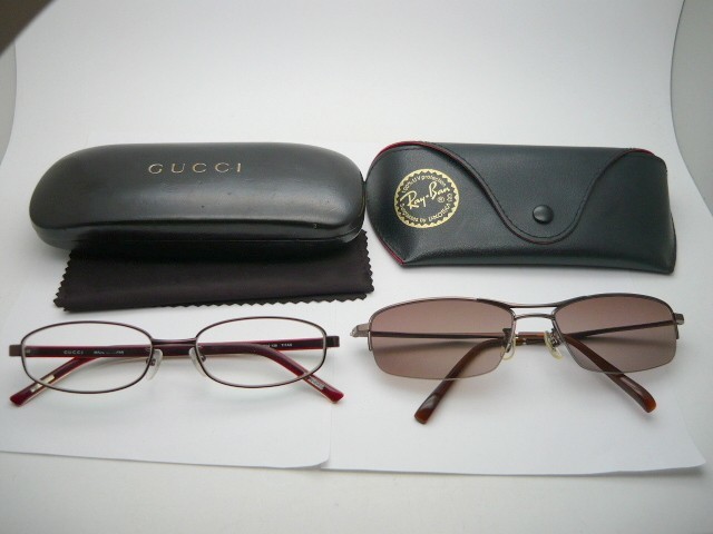 1000円スタート サングラス 眼鏡 計2点 RayBan レイバン RB3402 59□17 140/GUCCI グッチ GG-9611J 52□16-138 度入り 12 Q10036_画像1