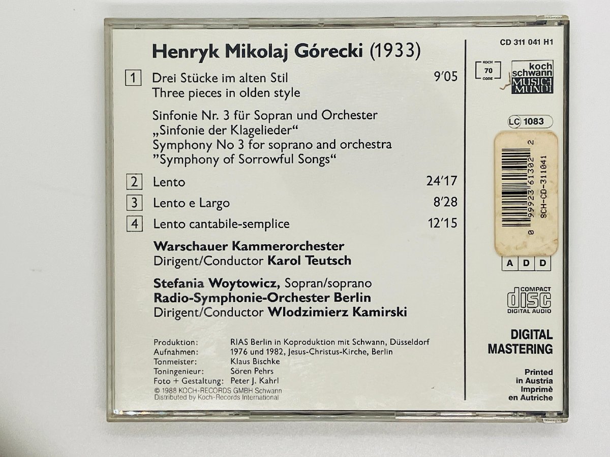 即決CD オーストリア盤 グレツキ / Gorecki / Sinfonie Nr.3 Fur Sopran Und Orchester / 現代音楽 ヘンリク グレツキ Henryk Gorecki Z62_画像2