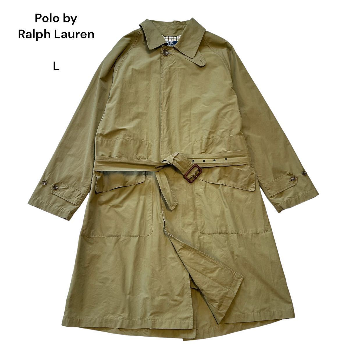 Polo by Ralph Lauren ポロバイラルフローレン 一枚袖 ステンカラーコート ベルテッドコート L カーキ チェック インパクト21