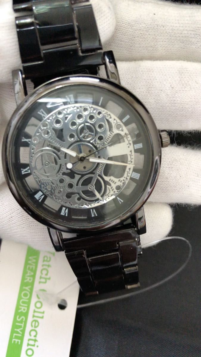 再値下げ　スケルトン　腕時計　電池式 アナログ 両面スケルトン 稼働品　ブラック　定価3300円