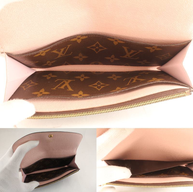 【美品】Louis Vuitton ルイヴィトン モノグラム ポルトフォイユ エミリー M61289 二つ折り 財布 VM4280 ブラウン ピンク b003_画像8