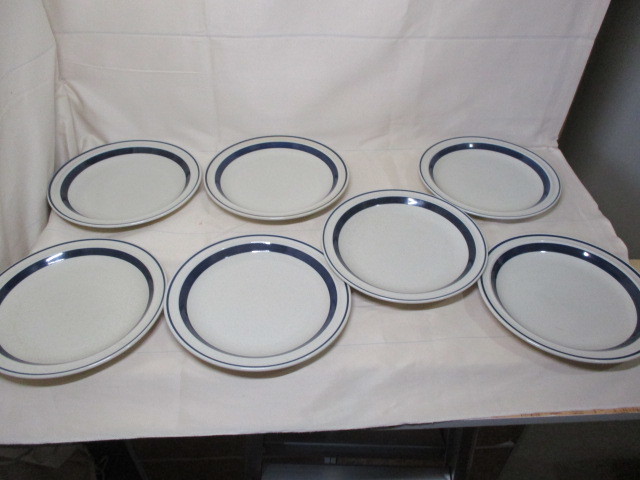 昭和レトロ 食器●BELL CHINA NOBLE STONE ブルーライン パスタ スープ ケーキ 深皿 計17点_画像2