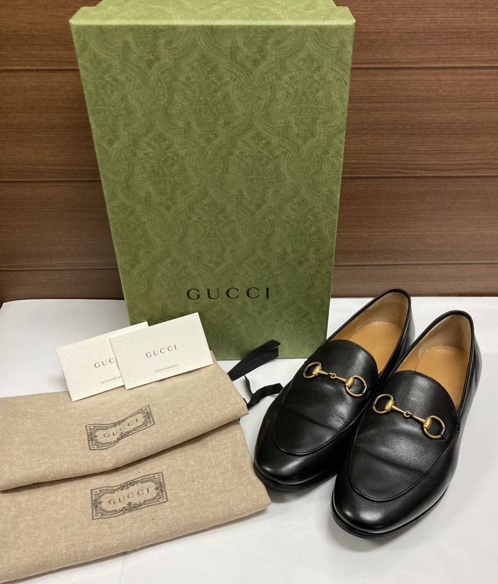 極美品♪ GUCCI グッチ ホースビット ローファー レザー ゴールド 革靴 シューズバッグ 箱付 サイズ37 黒 ブラック スリッポン モカシン_画像1