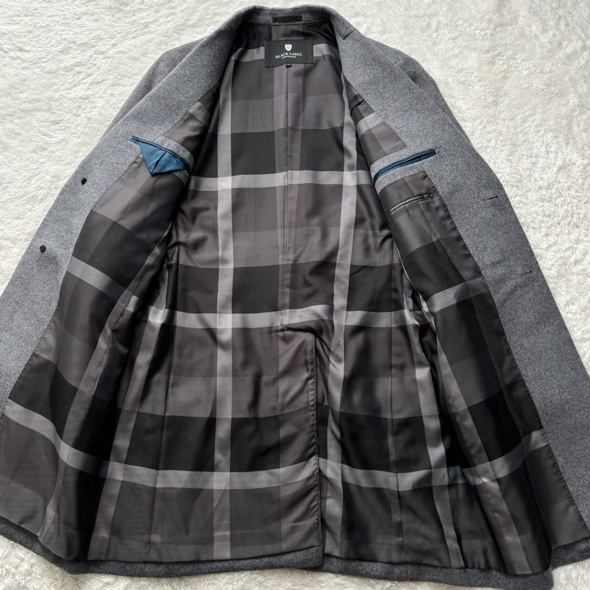 希少LL/極美品◎ブラックレーベルクレストブリッジ BLACK LABEL CRESTBRIDGE チェック チェスターコート ロング ウール グレー ビジネス_画像3