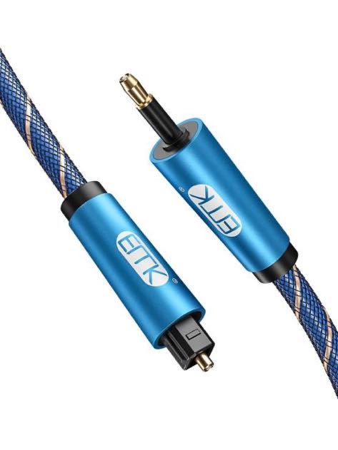 EMK 光デジタルケーブル 丸型 角型 Mini TOSLINK 光ケーブル 3.5mm 高耐久性 ナイロン織物表地 (1m,ブルー)_画像1