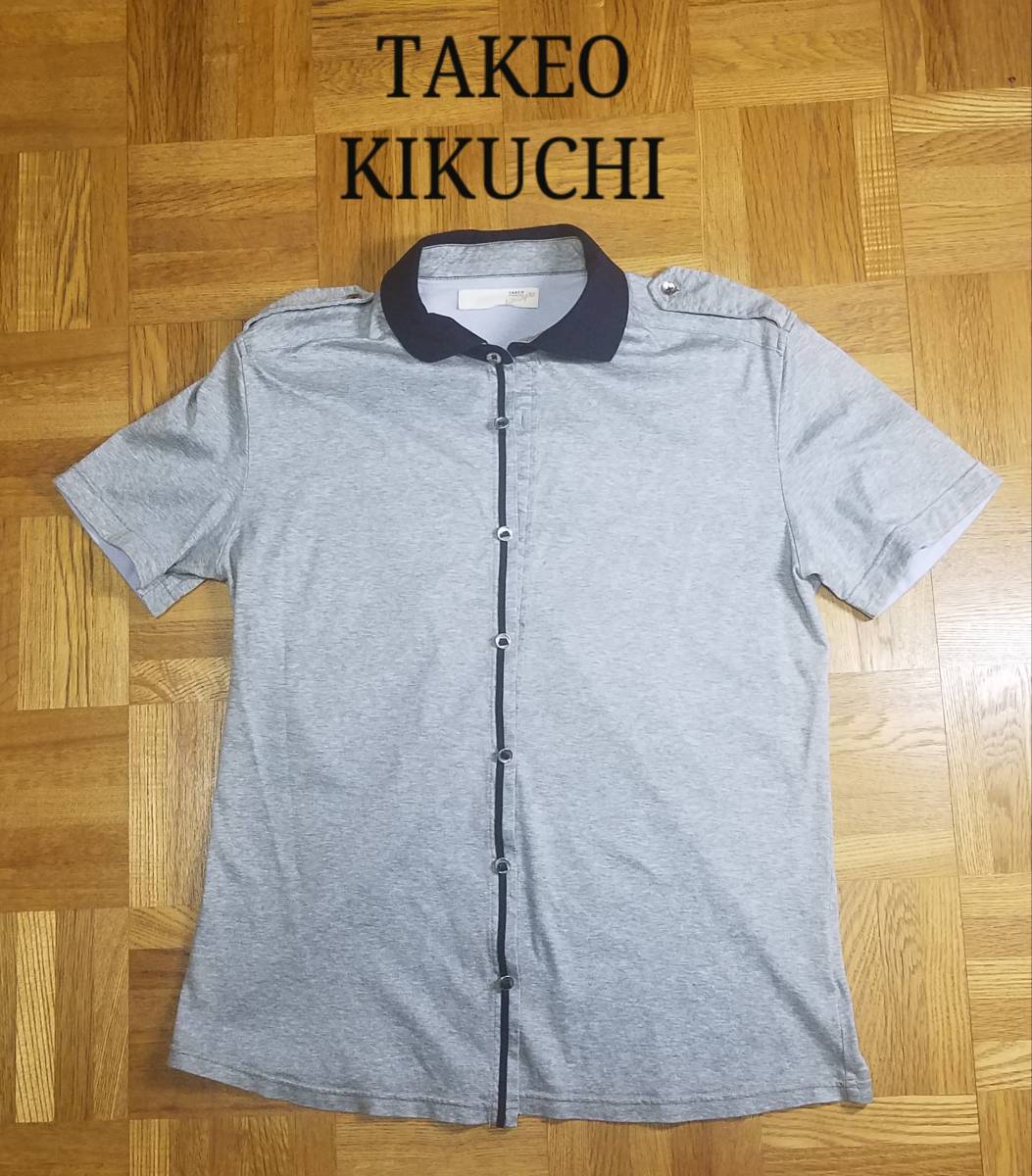  прекрасный товар TAKEO KIKUCHI Takeo Kikuchi мужской короткий рукав tops рубашка хлопок серый L размер 