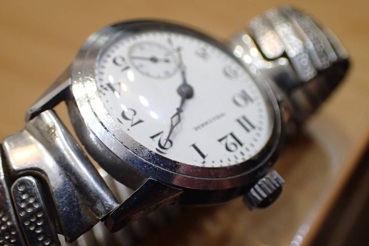 時計店在庫 ウォルサム ◆1910-30年代 琺瑯文字盤/ブルースチール針 ドライビングウォッチ 手巻きアンティーク腕時計_画像9
