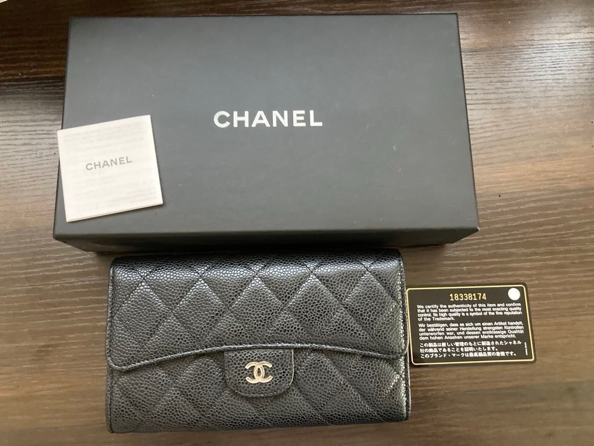 美品 CHANEL シャネル 長財布 キャビアスキン ブラック ココ 美品 CHANEL シャネル 長財布 キャビアスキン ブラック ココ