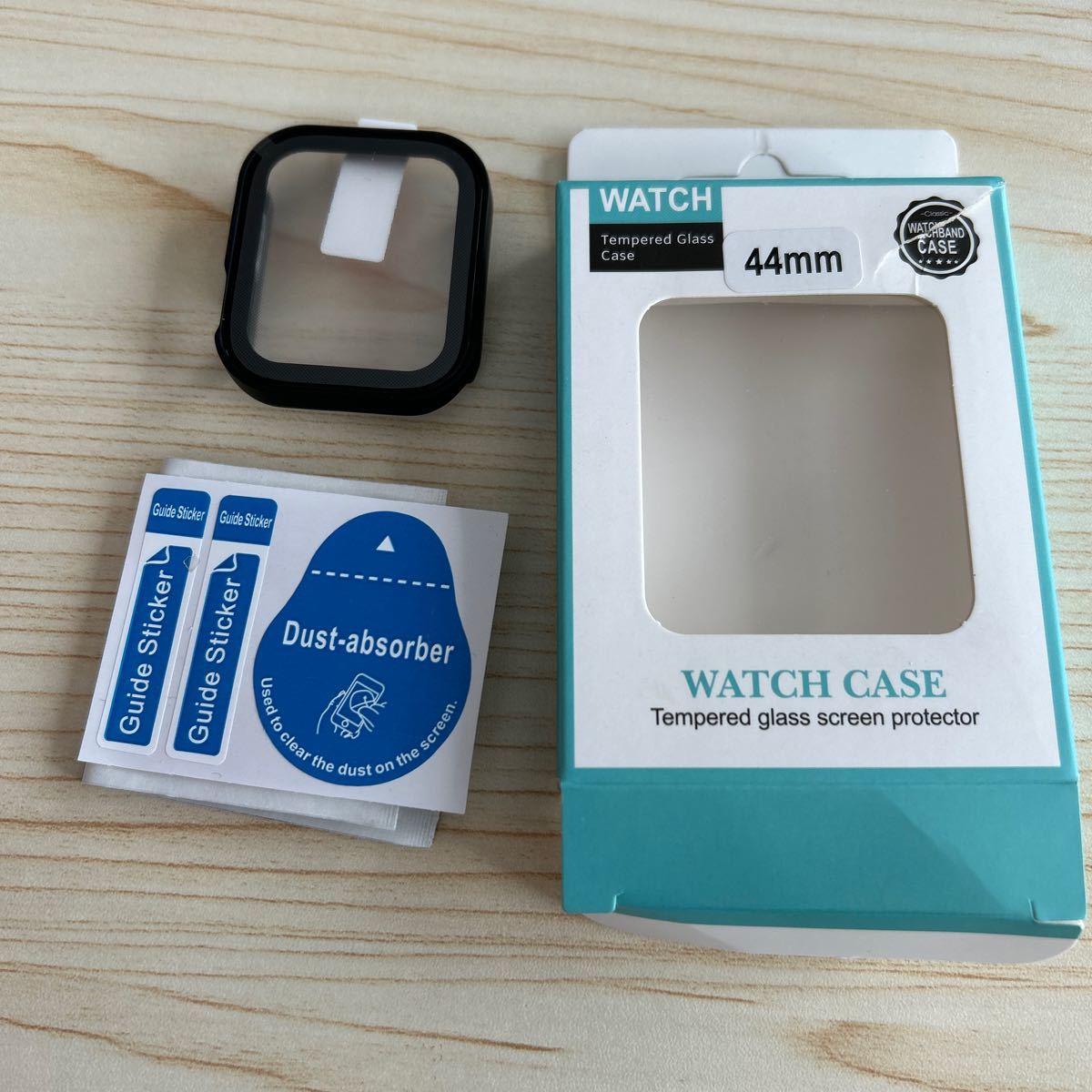 e185 LISAMER 対応 Apple Watch ケース Series 9/8/SE/7/6/5/4 44mm 防水 一体型 3D直角エッジ 超薄型 PC+ガラス素材 高透過率 ブラックの画像2