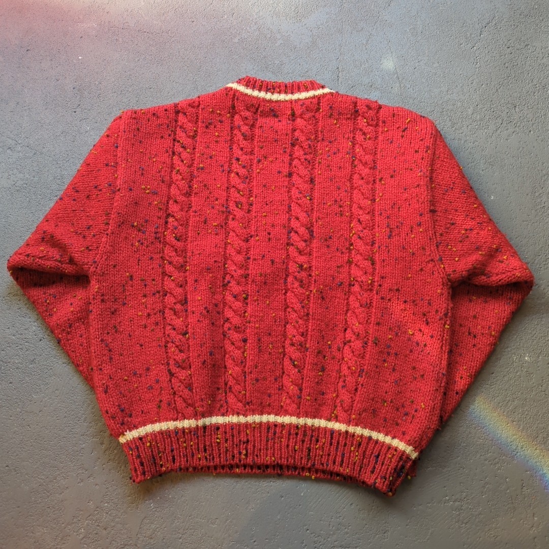 Vintage マルチカラー ネップ ウール セーター メンズ S相当 レディース M相当 ケーブル編み 赤 ヴィンテージ ビンテージ/東洋/カナタ_画像5