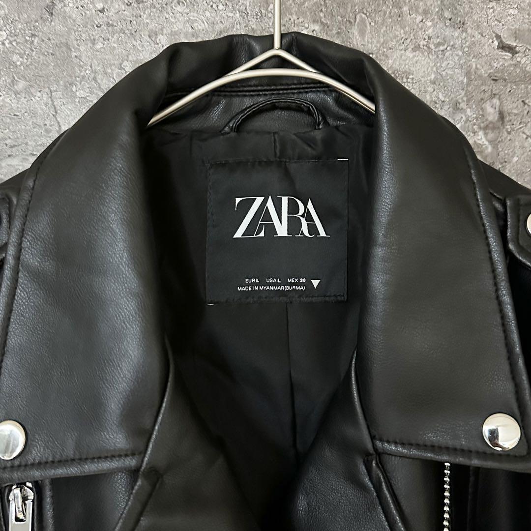 極美品 ZARA ザラ レディス エコレザー ダブルライダースジャケット ブラック黒 Lサイズ_画像4