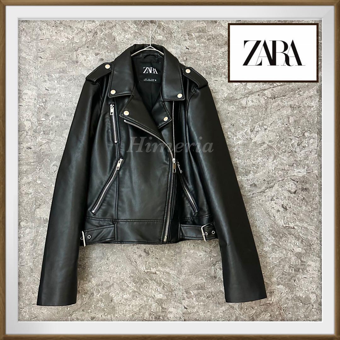 極美品 ZARA ザラ レディス エコレザー ダブルライダースジャケット ブラック黒 Lサイズ_画像1