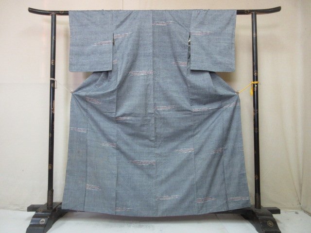 1円 良品 正絹 着物 紬 真綿 灰色 霞 幾何学 抽象 高級 袷 身丈150cm 裄64cm◆逸品◆【夢職】★★★★_画像1