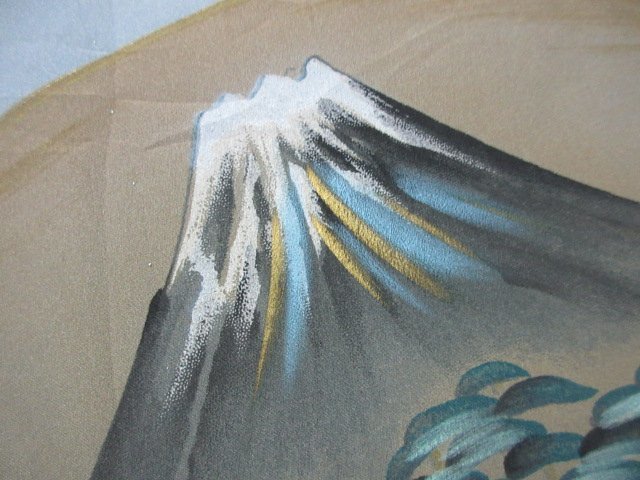 1円 良品 化繊 長襦袢 男性用 浮世絵 地紙 富士山 風景 草花 高級 渋カッコいい 袖無双 身丈140cm 裄70cm【夢職】★★★_画像5