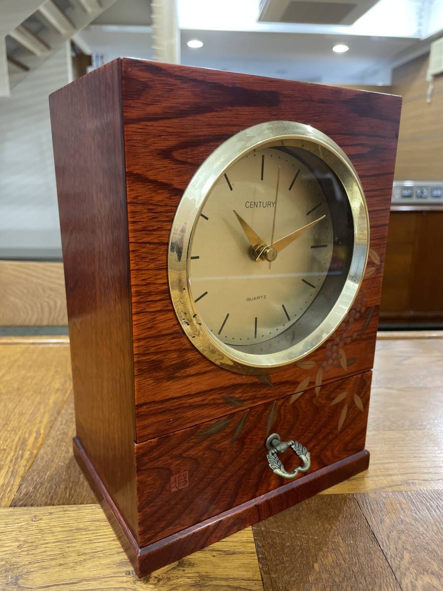 昭和レトロ　　センチュリー　昭和の木製　引き出し付き　置き時計　　難あり　　_画像1