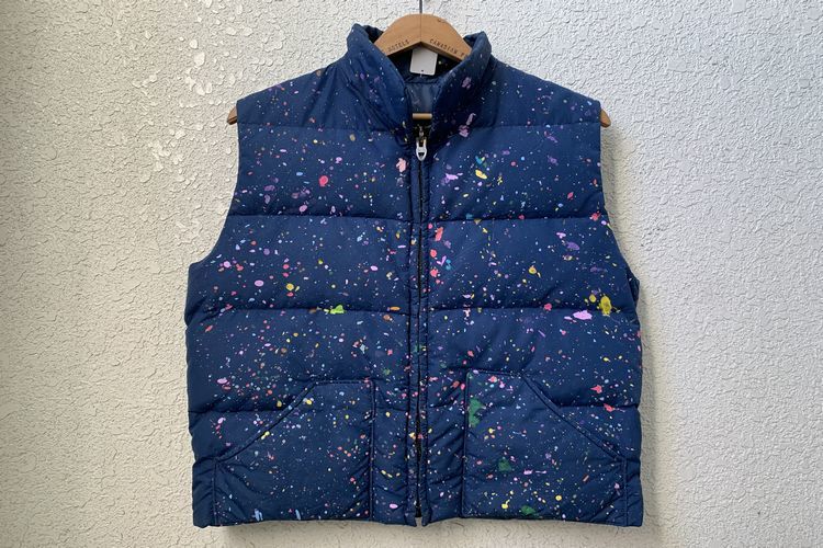 gdo style!!80s Vintage Unknown paint stone chip atmosphere series nylon down vest TALON Zip L navy outdoor American Casual Street nr24234