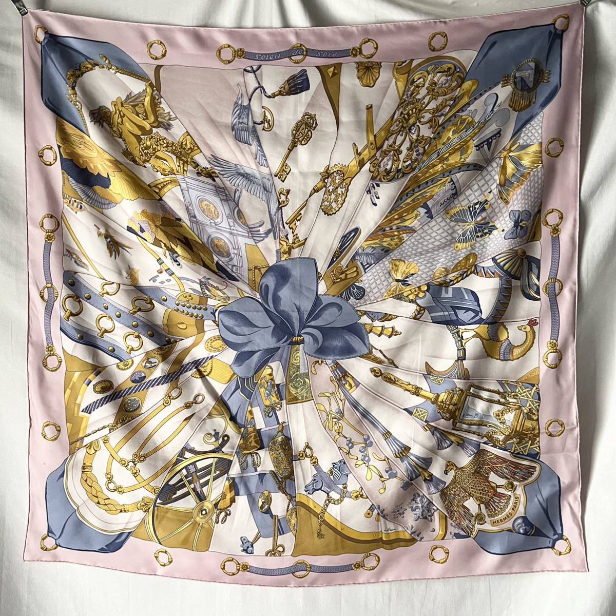 HERMES エルメス カレ 90 Soleil de Soie シルクの太陽 シルクスカーフ 総柄 フランス製 ヴィンテージ OLD ピンク