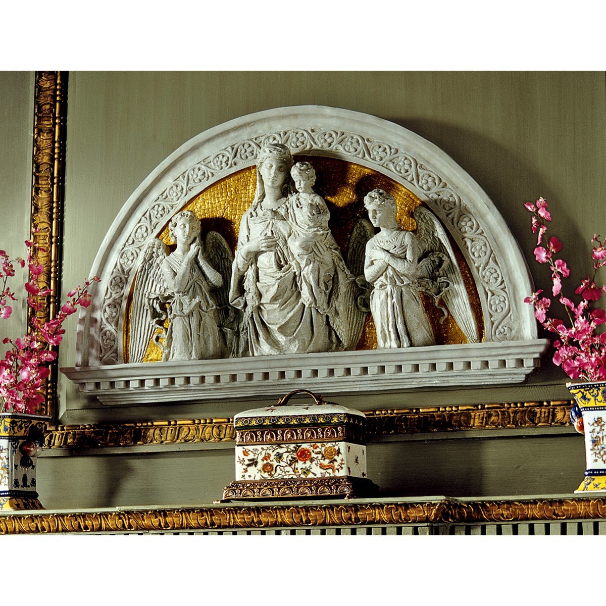 1m 聖母子と天使 ルネッサンスアーチ彫刻　壁掛け洋風オブジェ壁飾りウォールデコ置物西洋彫刻キリスト教教会装飾品飾りインテリア家具